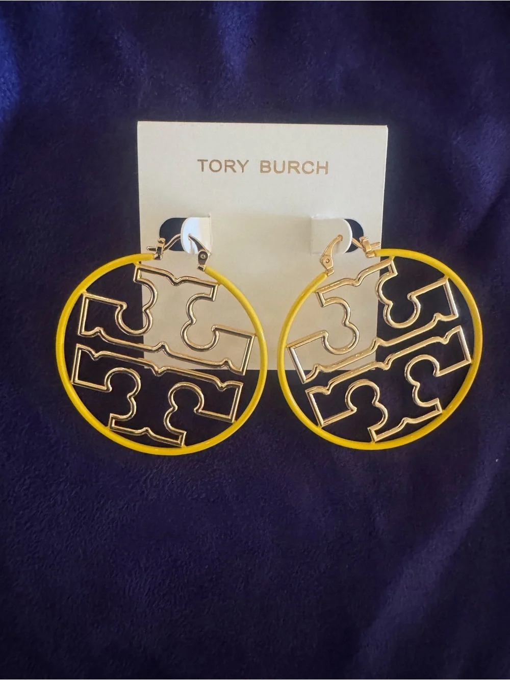 Tory Burch Miller Wire Enamel Hoop Earrings NWT